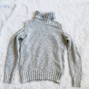 SUZY SHIER Open Shoulder Grey Turtleneck Sweater